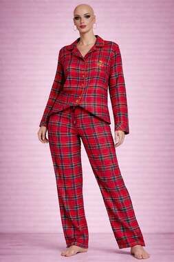 Lauren Ralph Lauren Women's Red Tartan Plaid Flannel Pajama Set